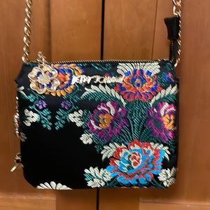 Betsey Johnson colorful/black brocade shoulder/crossbody bag with gold chain